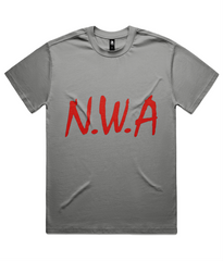 Classic NWA heavyweight tee in Athletic Heather, red print without white background