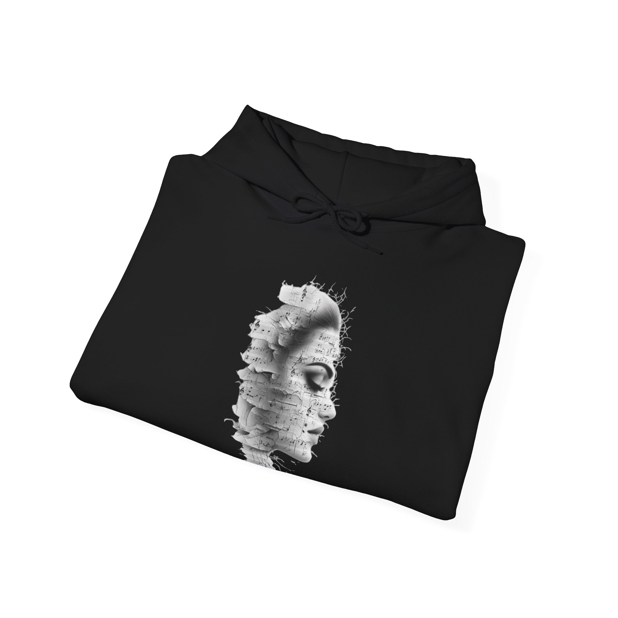 Silent Melodies Unisex Hoodie with Unique Face Design - Comfortable Heavy Blend Sweatshirt