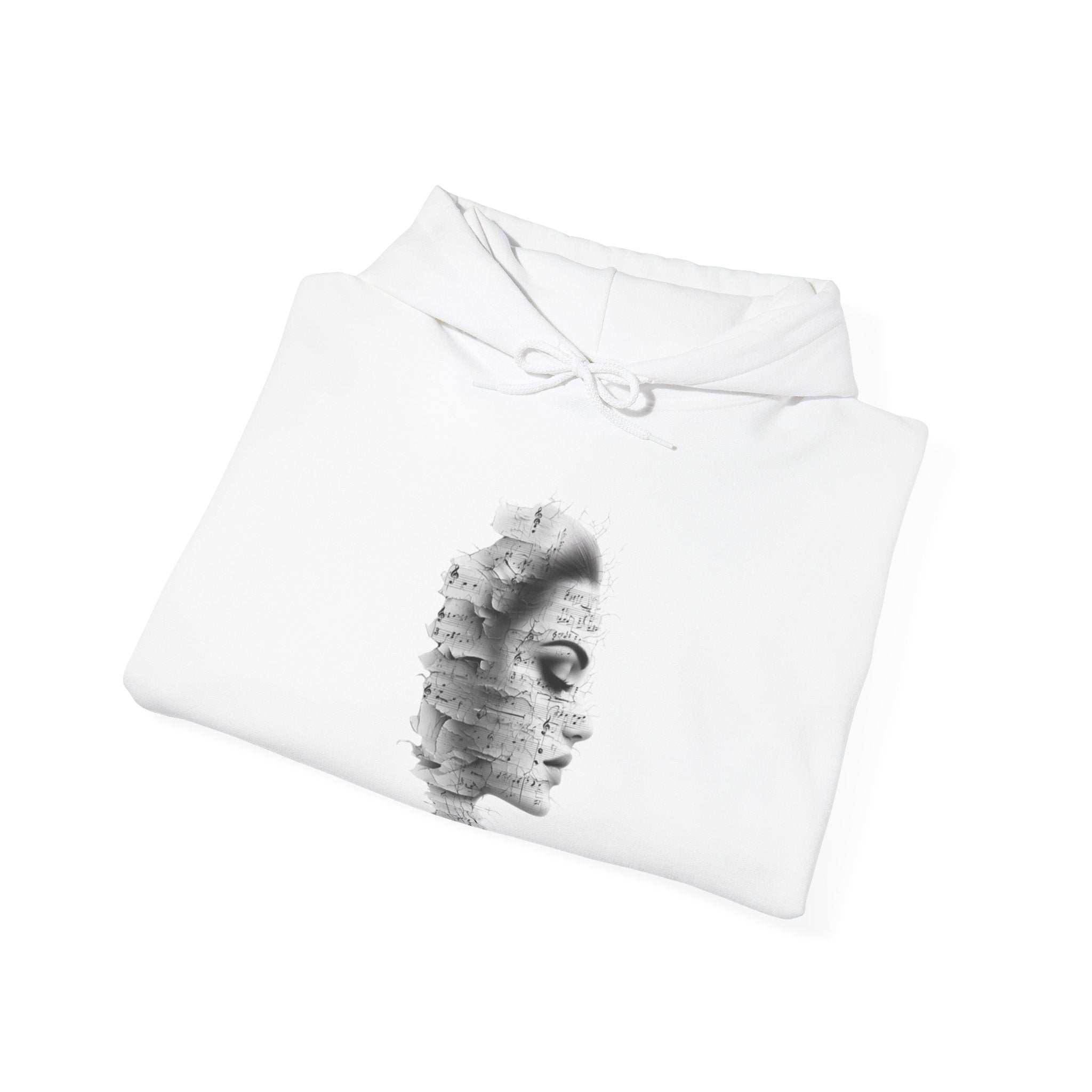 Silent Melodies Unisex Hoodie with Unique Face Design - Comfortable Heavy Blend Sweatshirt
