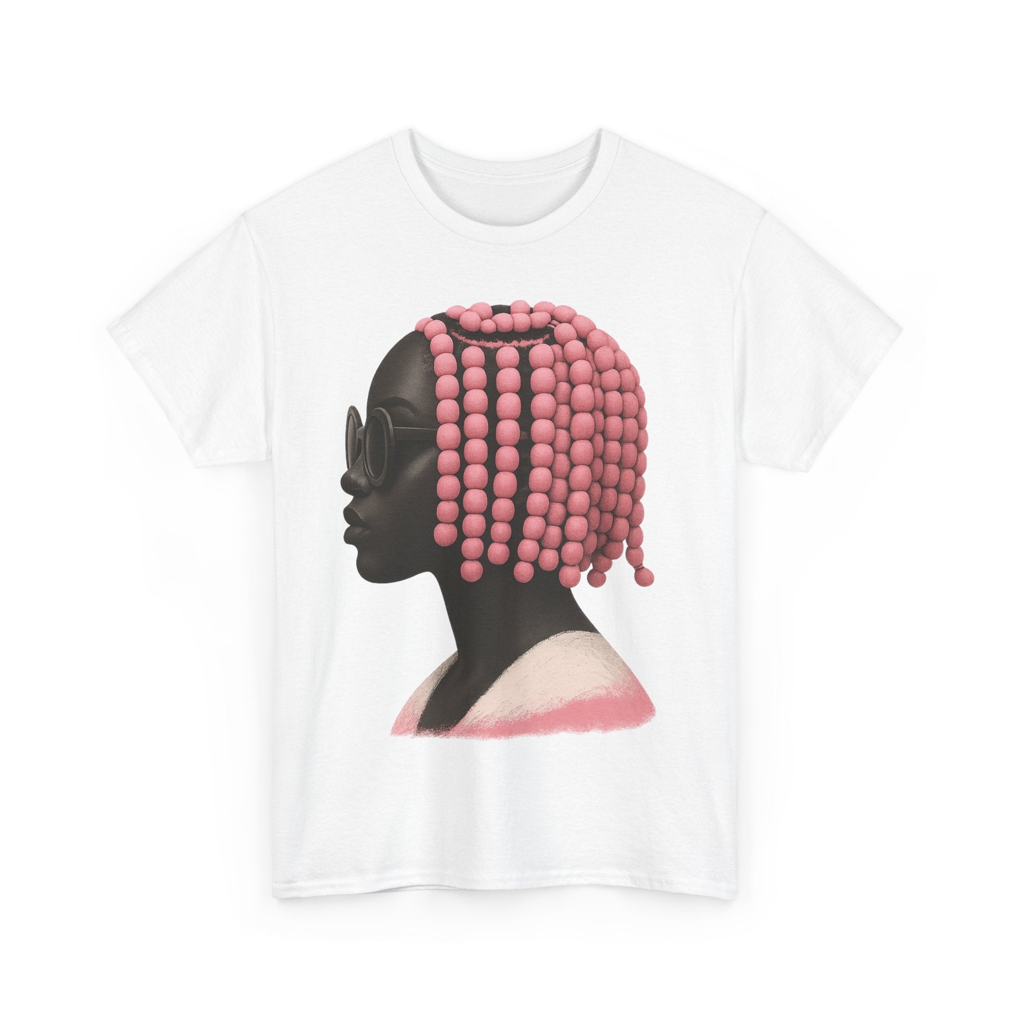 Pink Beaded Hair Unisex Heavy Cotton Tee, Stylish and Comfortable Tee for Daily Wear