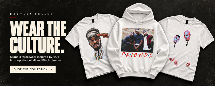 Wear the Culture — Sizzla tee, white Friends hidden-pocket pullover hoodie and Belly tee. Shop the collection.