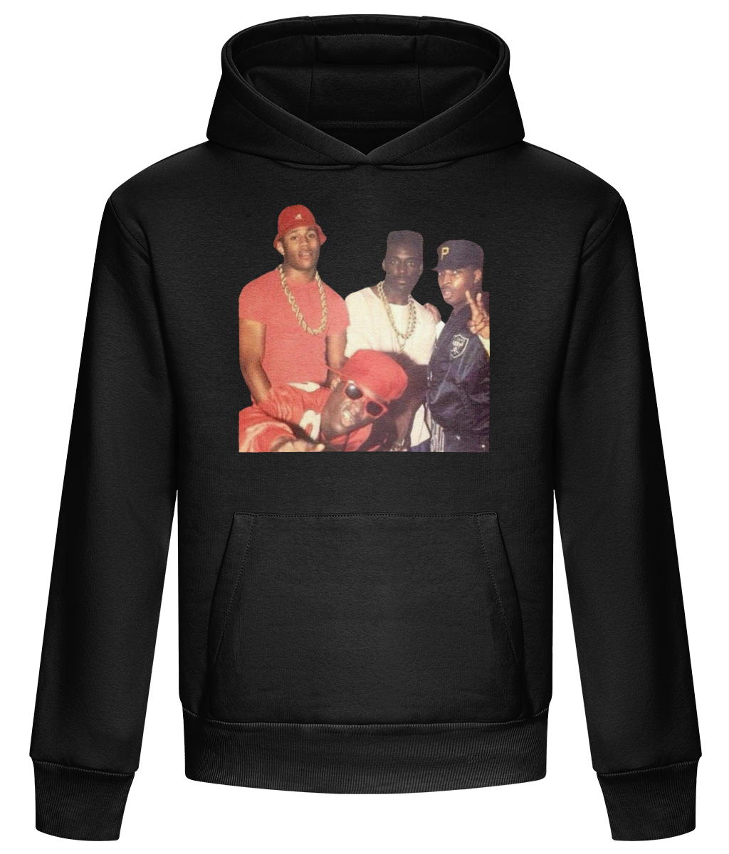 Retro Hip-Hop heavyweight pullover hoodie in Deep Black with front kangaroo pocket