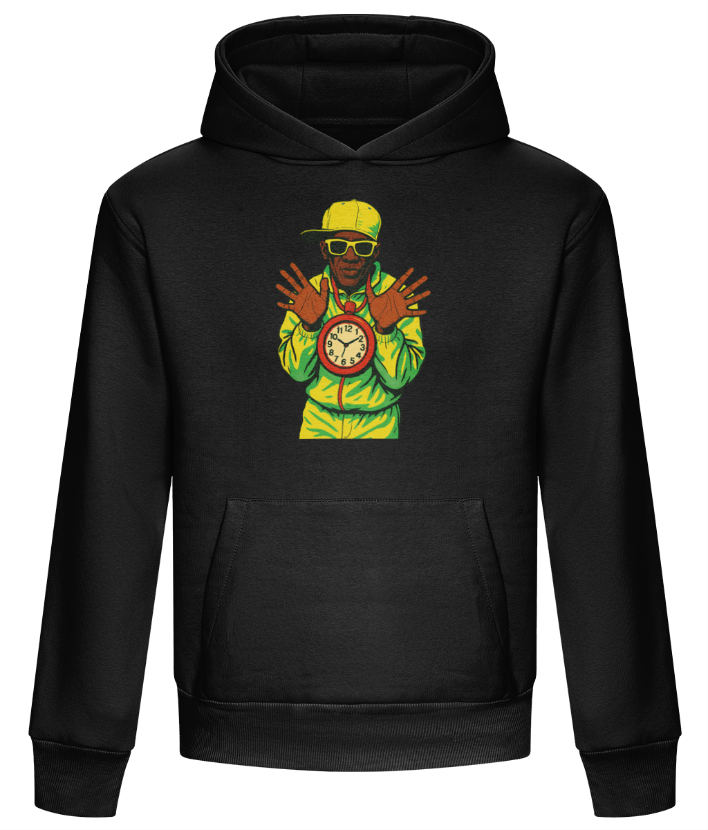 Flavor Flav heavyweight pullover hoodie in Deep Black with front kangaroo pocket